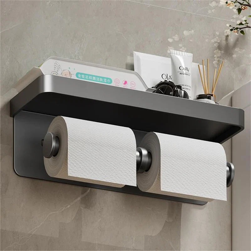 Afralia™ Wall Mount Toilet Paper Holder with Storage Tray and Phone Stand