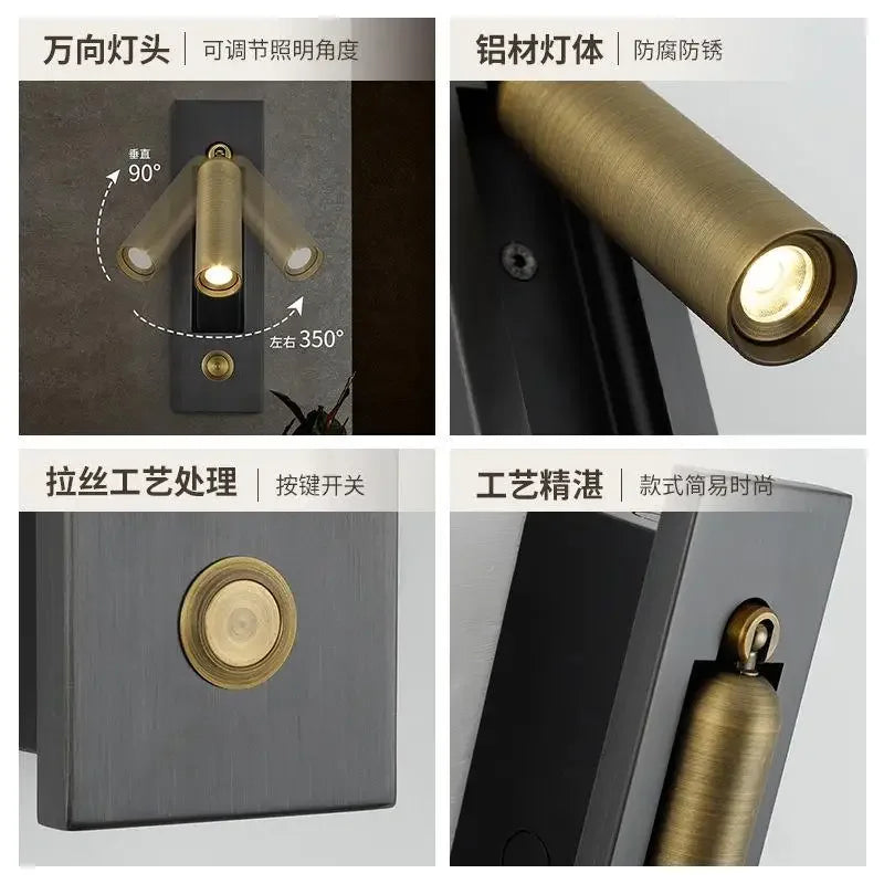 Afralia™ Square Gold & Black Bedroom Wall Light for Reading, Living Room Background