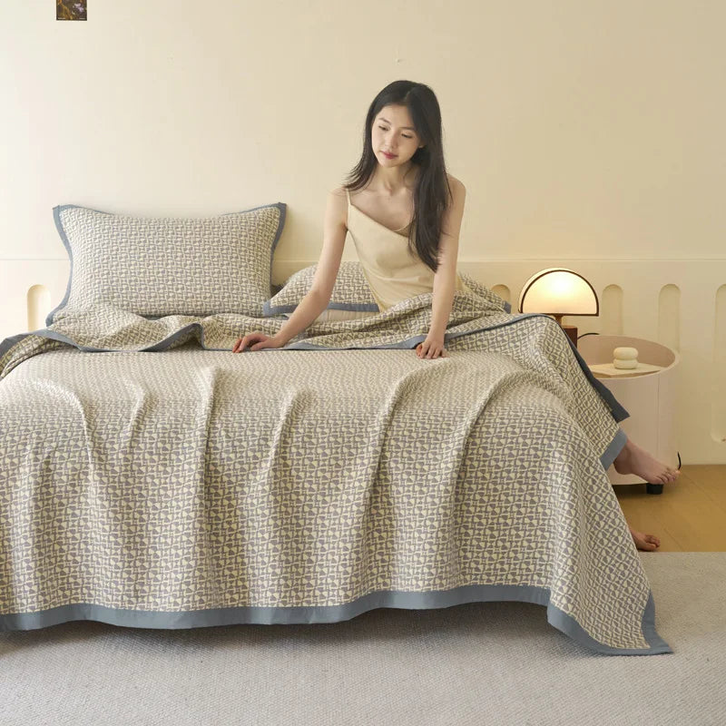 Afralia™ Cotton Three-Layer Towel Blanket with Pillow - Summer Cool Quilt