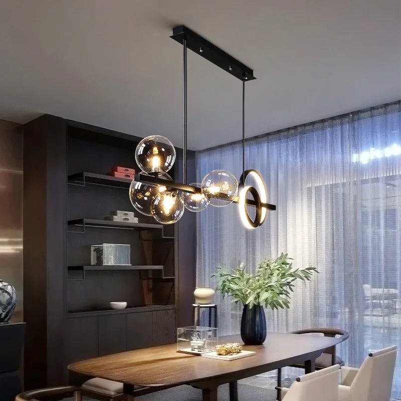 Afralia™ Glass Ball Pendant Chandelier: Scandinavian LED Light for Kitchen Dining Table