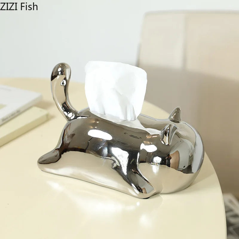 Afralia™ Cat Ceramic Tissue Box Modern Home Decor