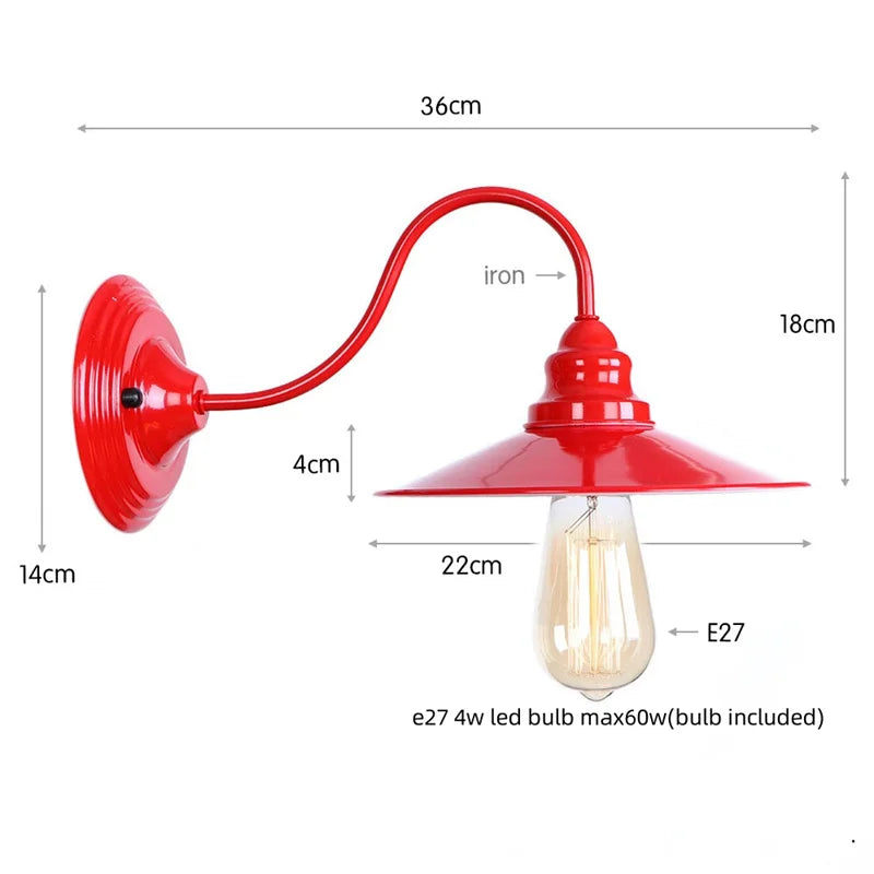 Afralia™ Red LED Iron Wall Lights - Industrial Vintage Bedroom Lamp