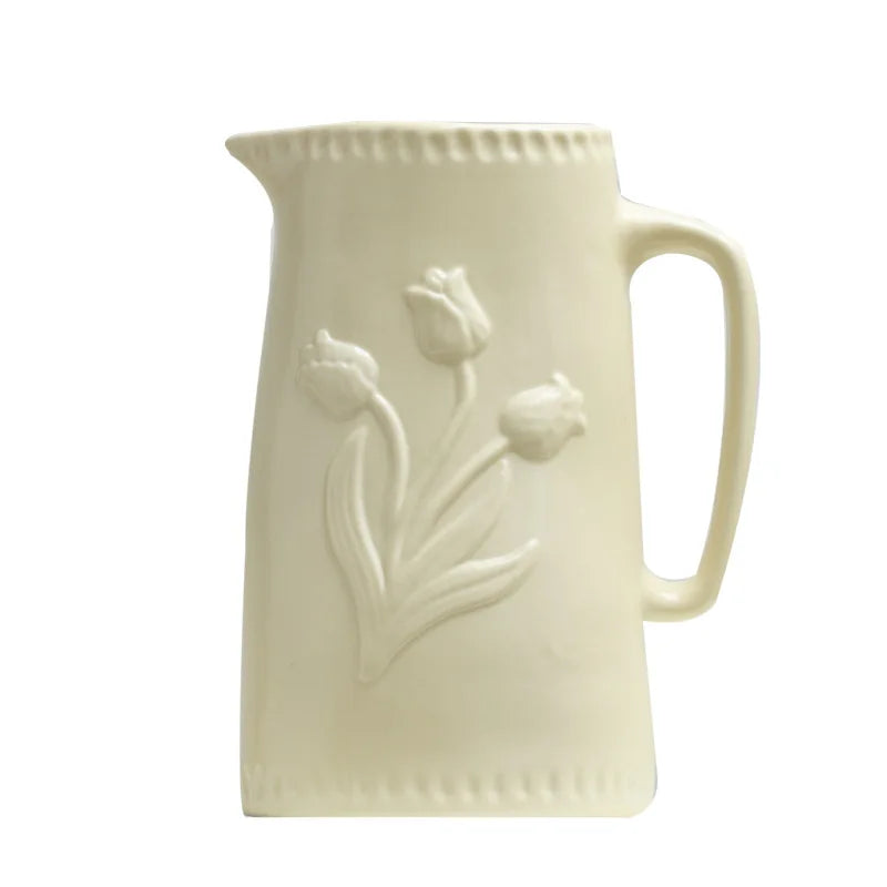 Afralia™ Tulip Flower Porcelain Vase: Retro Ceramic Teapot Style for Home Decor