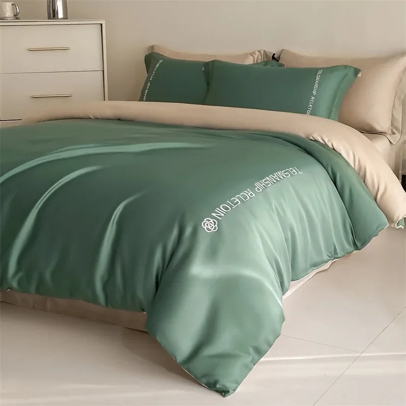 Afralia™ Cotton Embroidery Bedding Set, 4Pcs Duvet Cover Kit for Double Bed
