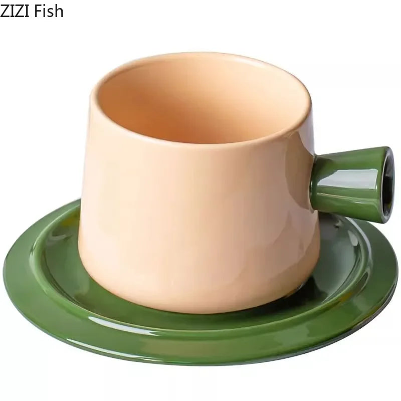 Afralia™ Minimalist Green Ceramic Tea Cup and Saucer Set - Coffee & Tea Mug