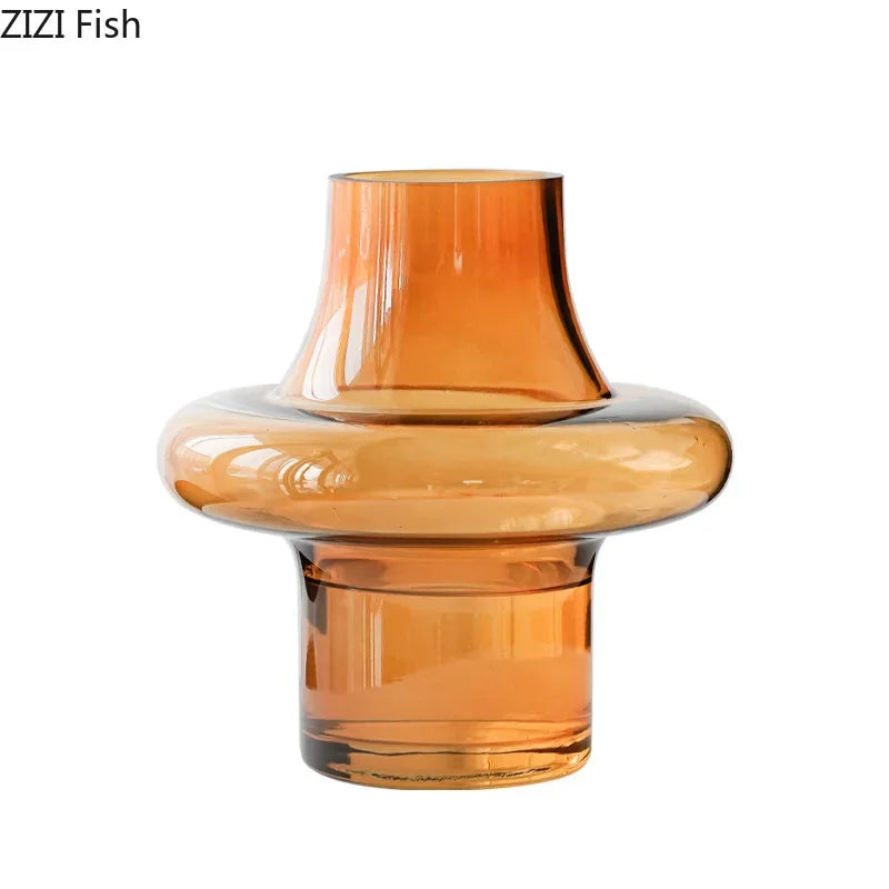 Afralia™ Amber Glass Vase Hydroponics Flower Pots Room Decor Arrangement Floral Vases