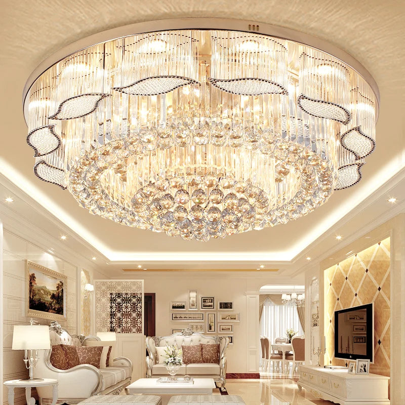 Afralia™ Gold Crystal LED Ceiling Lamp for Living Room Bedroom Hotel Luxury Lighting