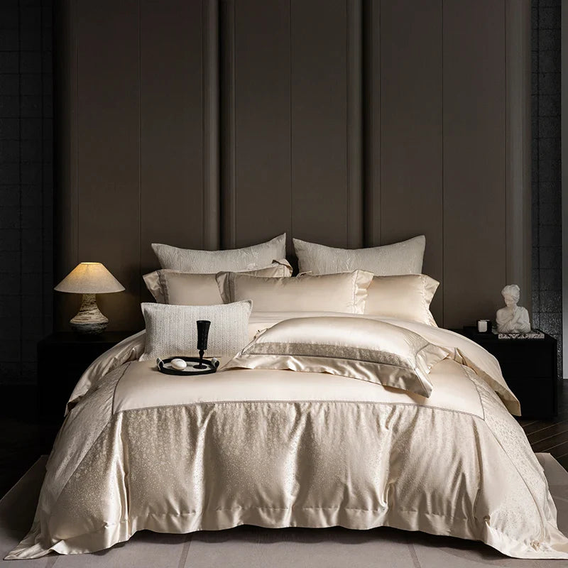 Afralia™ Classic Luxury Brocade Satin Jacquard Cotton Bedding Set with Sheet and Pillowcase