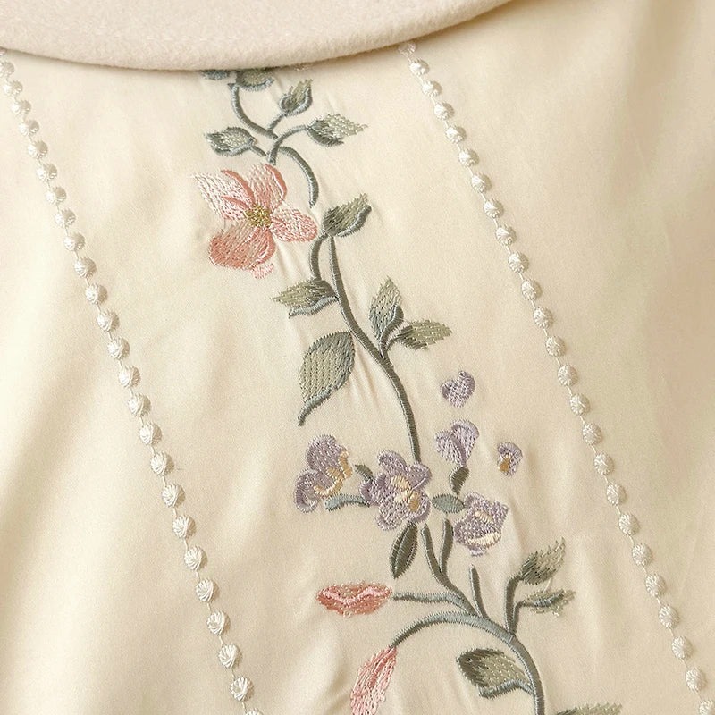 Afralia™ Luxe Three-Layer Ruffles Flowers Embroidery Cotton Girl Bedding Set 4Pcs