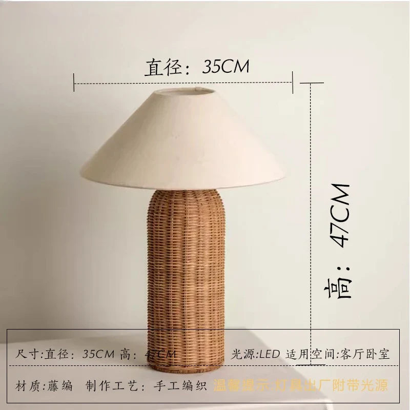 Afralia™ Rattan Weave Table Lamp LED E27 Zen Art Decor Bedroom Desk Light