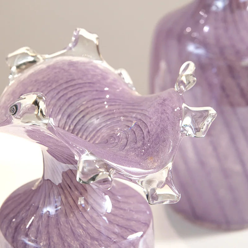 Afralia™ Purple Wavy Pleats Glass Vase - Home Decor Flower Arrangement Accessories