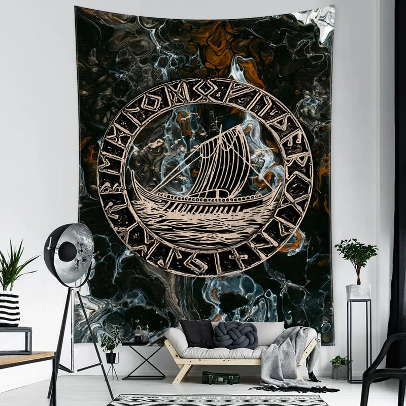 Afralia™ Viking Symbols Tapestry Wall Hanging for Psychedelic Home Decor