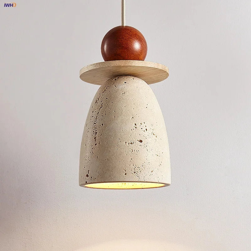 Afralia™ Yellow Travertine Pendant Lamp for Aisle Hallway Bedroom, Japanese Style Hang Light