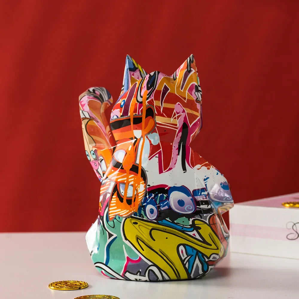 Nordic Geometric Lucky Cat Sculpture by Afralia™ - TV Home Decor Animal Statue