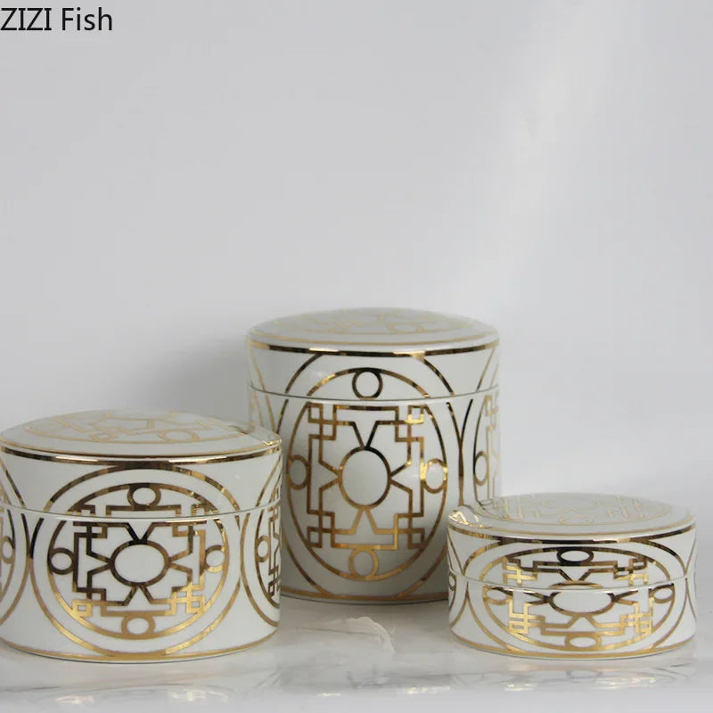 Afralia™ Gold Geometric Storage Jar Set