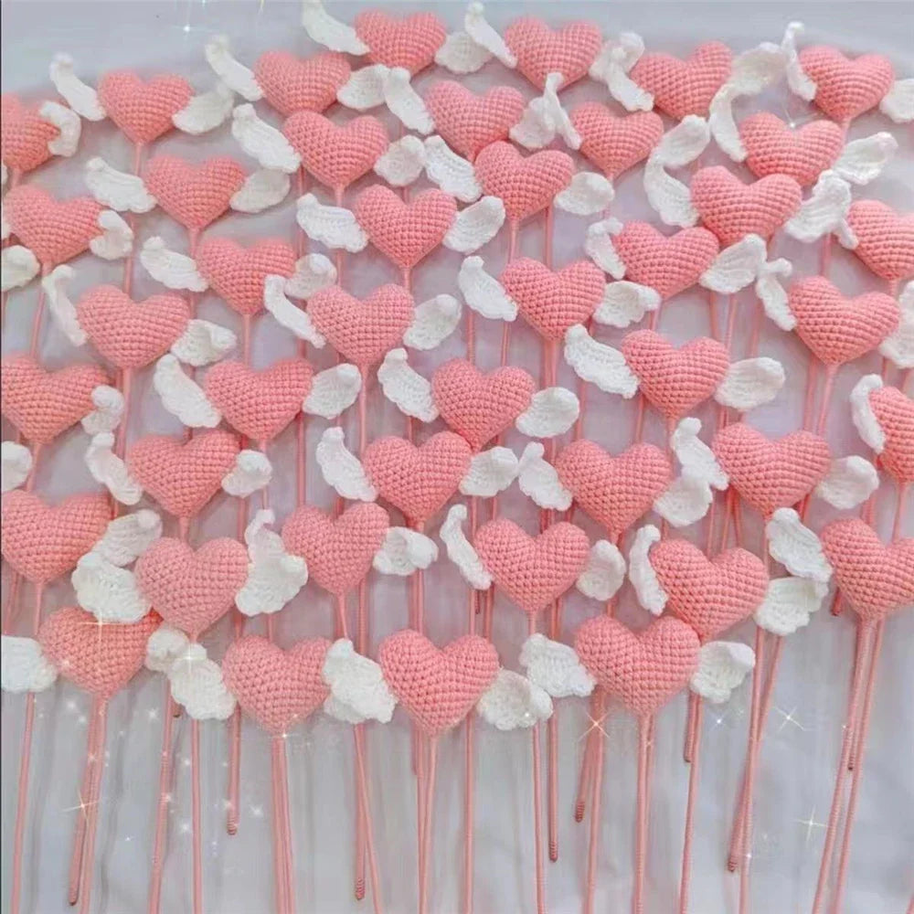 Afralia™ Handcrafted Heart with Wings Crochet Flower Bouquet for Wedding and Home Decor