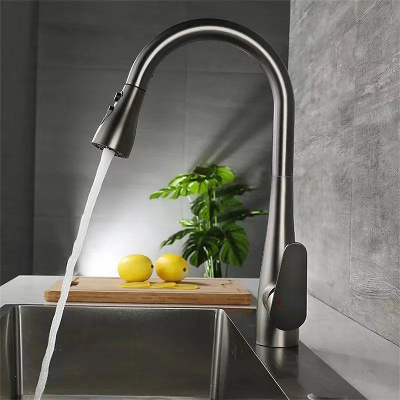 Afralia™ Gray Matte Kitchen Faucet | Pull Out Black Sink Tap Swivel Water Mixer