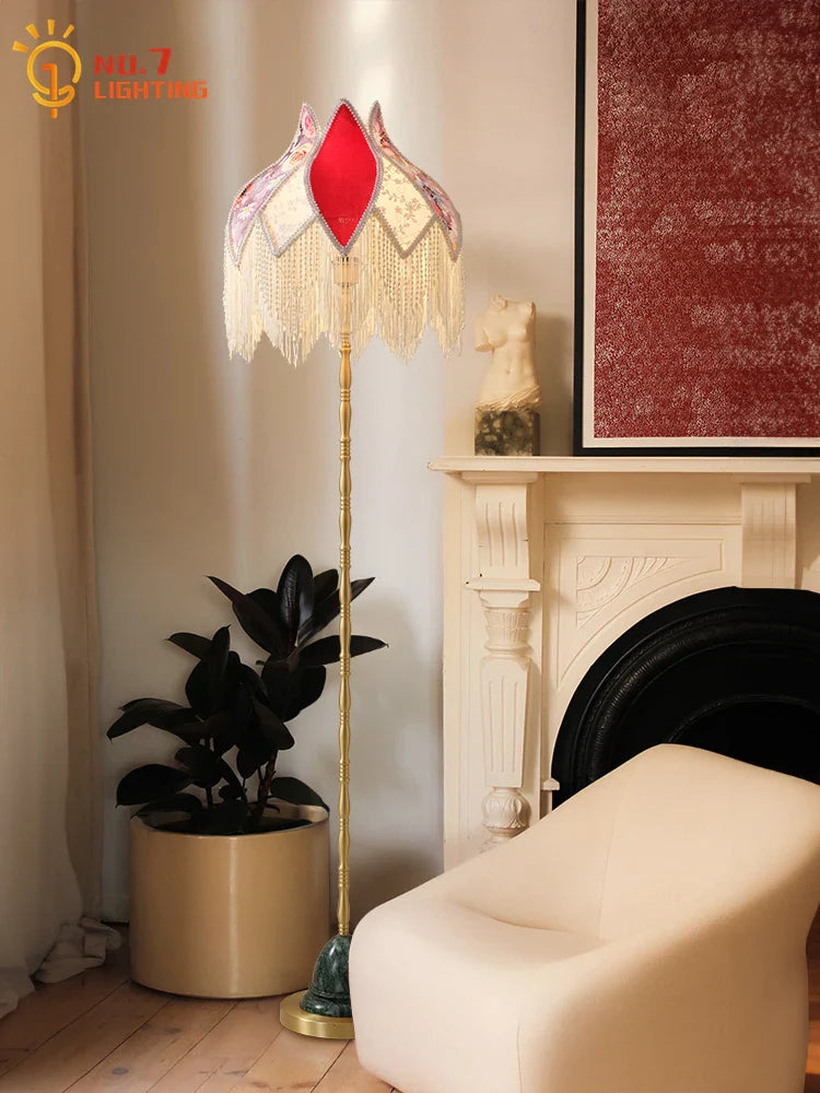 Afralia™ Vintage Copper Tassels Floor Lamp LED E27 Gold Lustre Living Room Bedroom