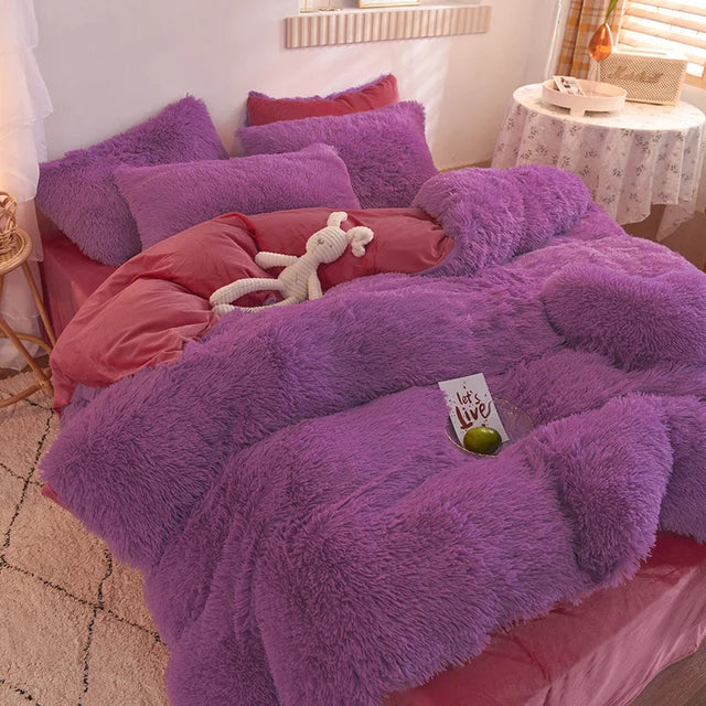 Afralia™ Plush Duvet Cover Set with Sheet Pillow Covers Luxury Winter Bedding