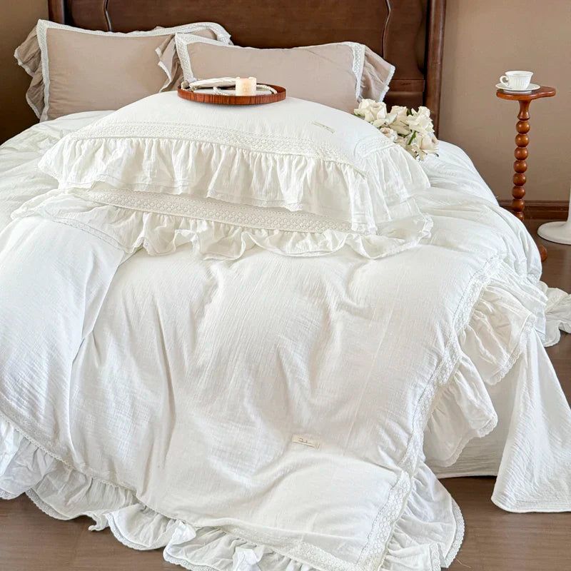 Afralia™ Double Layer Crinkle Yarn French Vintage Princess Ruffles Bedding Set