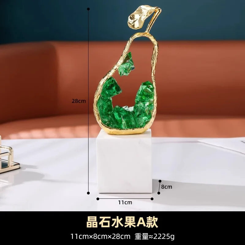 Afralia™ Crystal Metal Fruit Sculpture Set Home Decoration