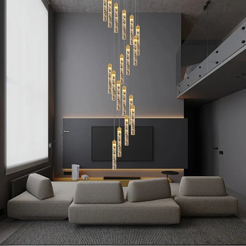 Afralia™ Modern Crystal Chandelier for Circular Staircase, Elegant High-ceiling Room Decor