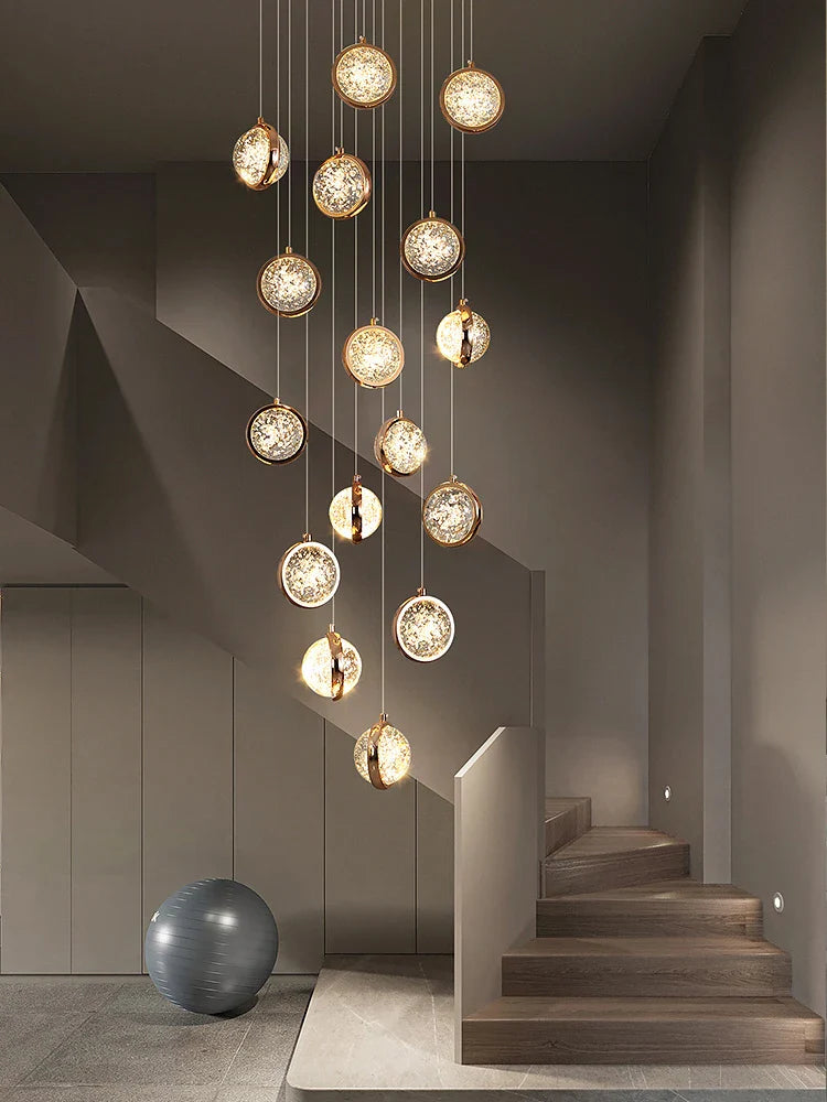 Afralia™ Crystal Ball LED Rotating Stair Chandelier - Nordic Luxury Loft Bubble Design