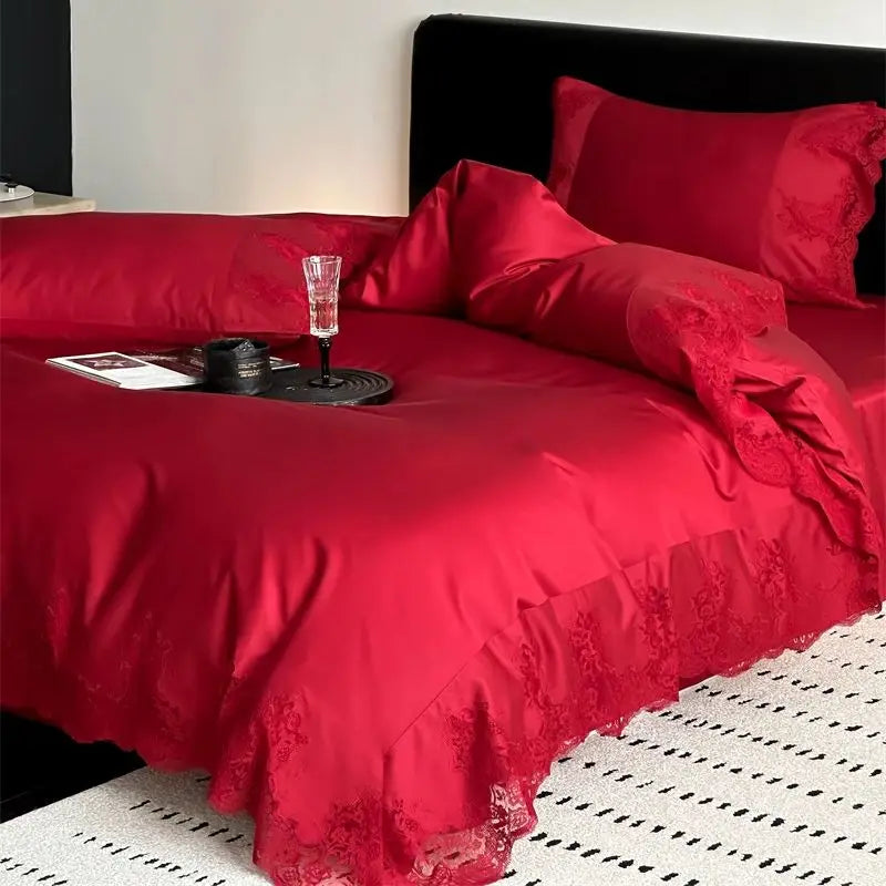 Afralia™ Vintage French Lace Bedding Set: Duvet, Bed Sheet, Fitted Sheet, Pillowcases