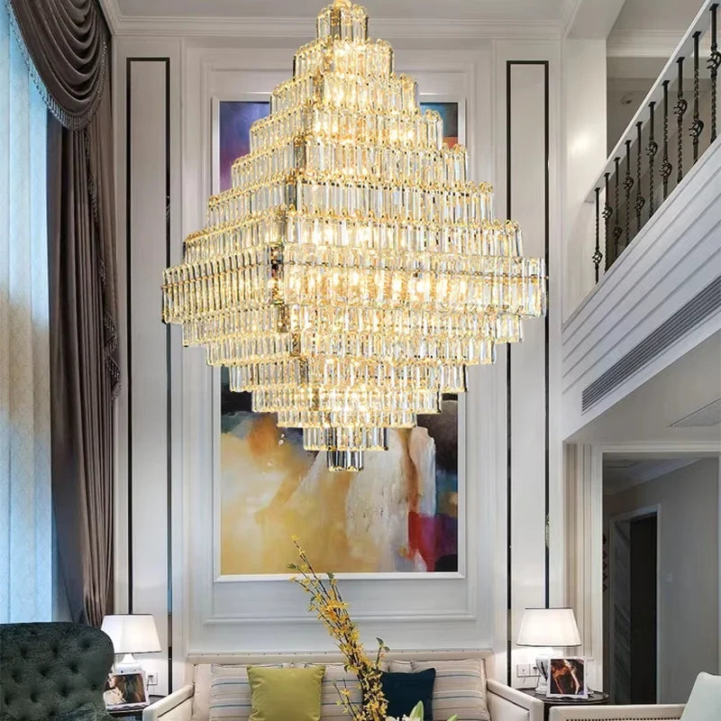 Afralia™ Luxe Crystal Pyramid Chandelier: High-end Lighting for Living Room & Hotel Lobby