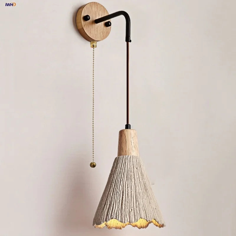 Afralia™ LED Wall Light Fixture Cement Wood Base Bedside Lamp