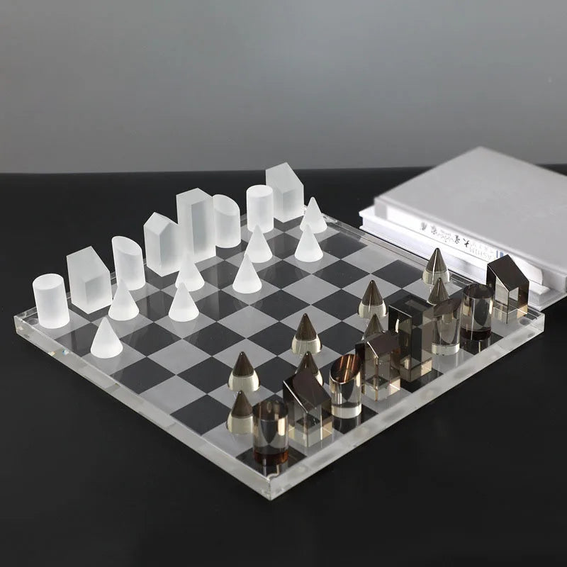 Afralia™ Geometric Crystal Chessboard: Transparent Chess Set Home Decor & Figurines