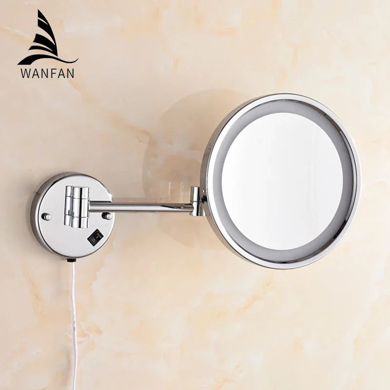 Afralia™ LED Makeup Mirror 8" Round Wall Mounted Magnifying Bathroom Mirror