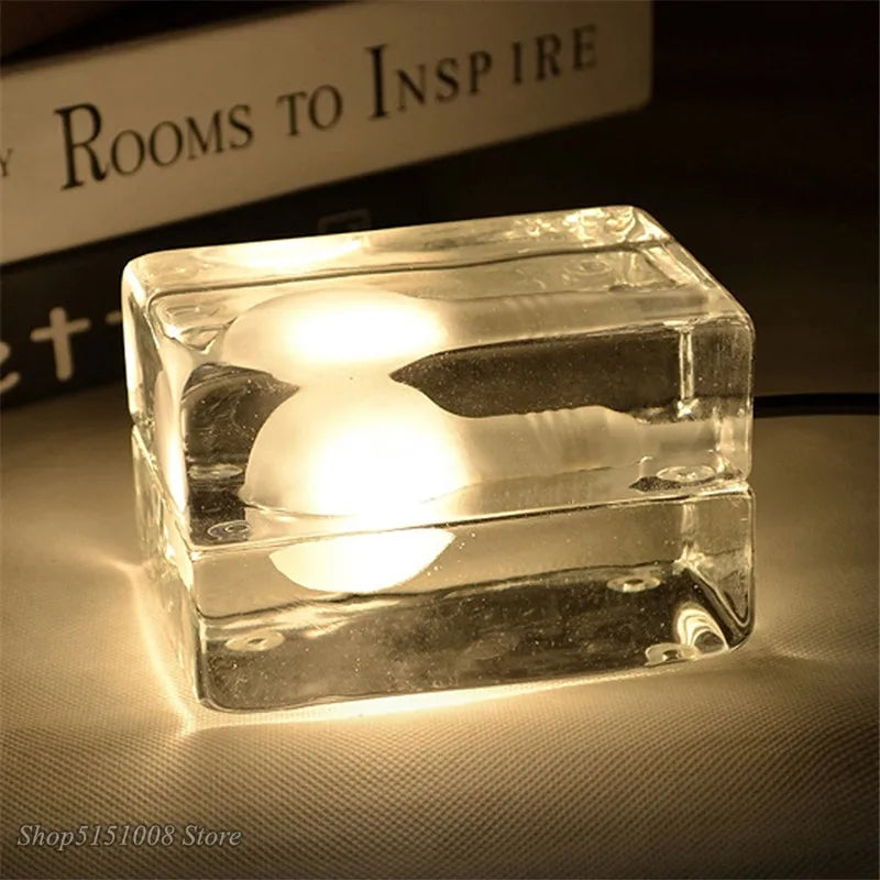 Afralia™ Clear Ice Cube LED Table Lamp for Modern Bedroom Decor