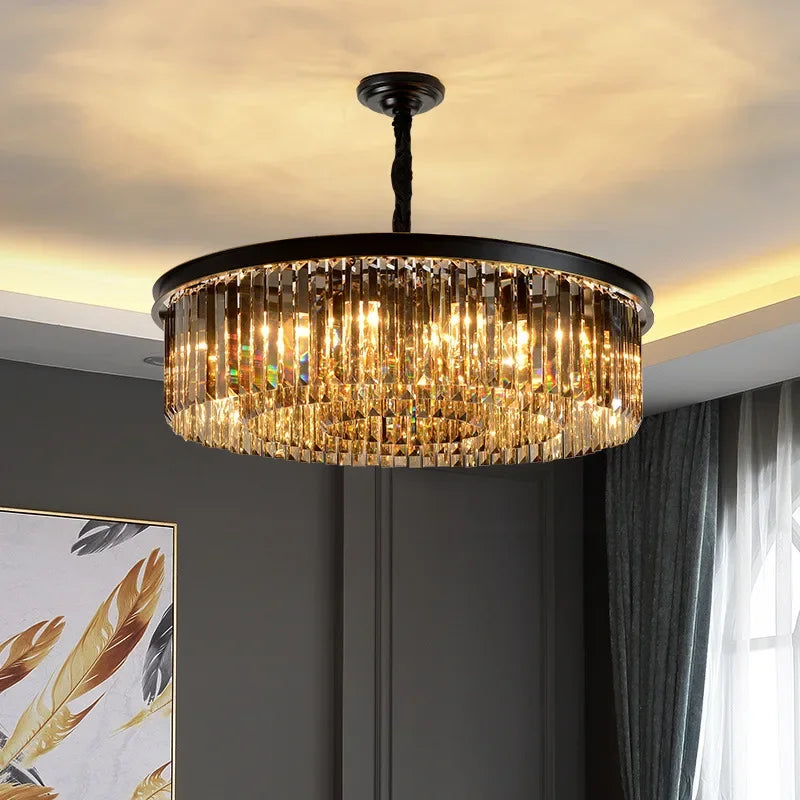 Afralia™ Modern Luxury Crystal Pendant Lights Gold Black Glass Chandelier Fixture