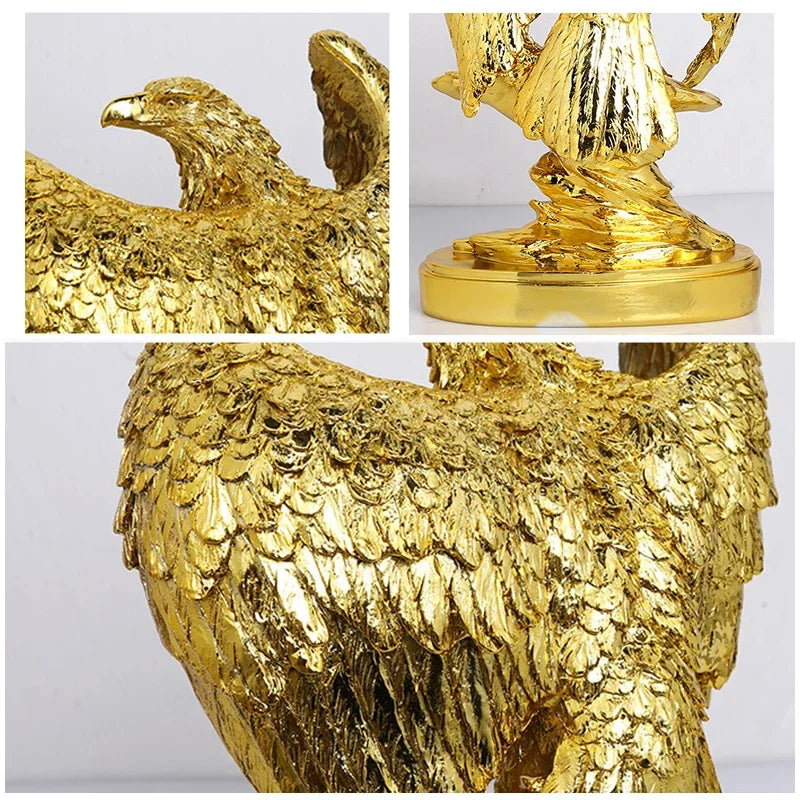 Afralia™ Golden Eagle Wings Spread Resin Statue Home & Office Decor Art Craft