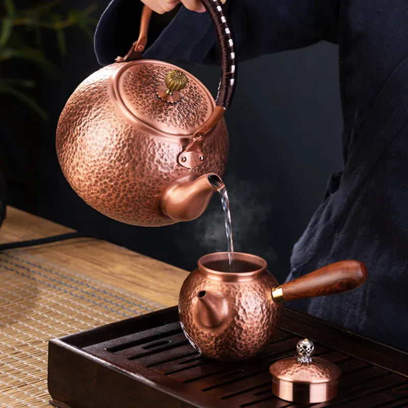 Afralia™ Red Copper Teapot Handmade Pure Tea Kung Fu Teawear Retro Tea Kettle