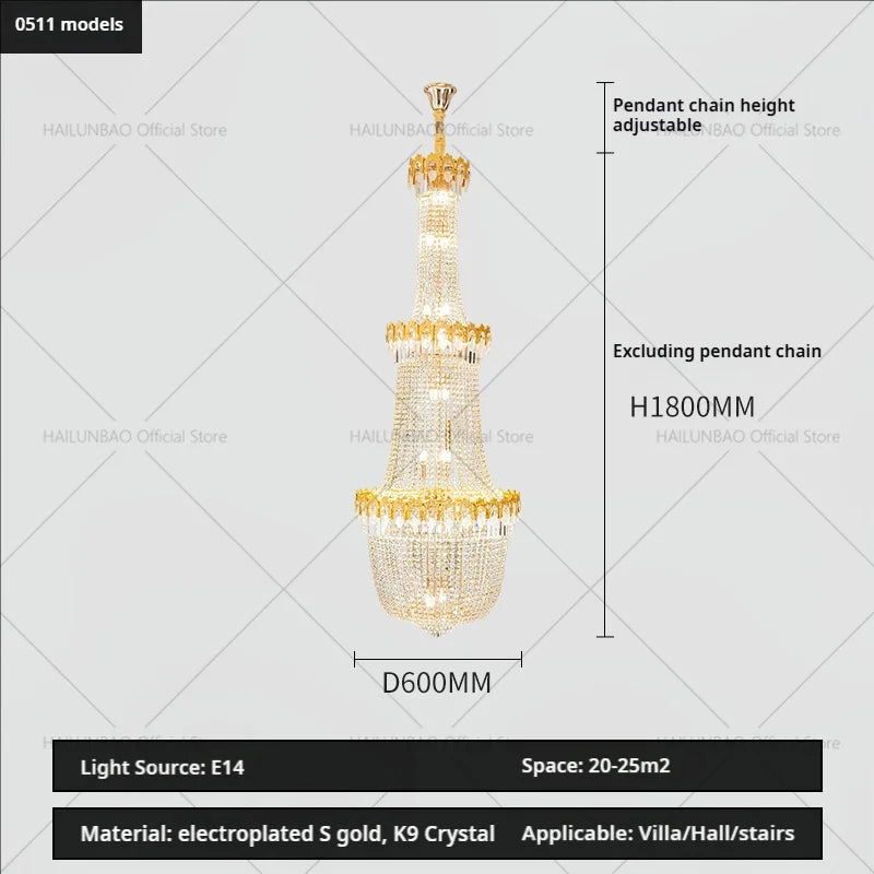Afralia™ Crystal Chandelier: Luxury Duplex Hotel Living Room Stairwell Design