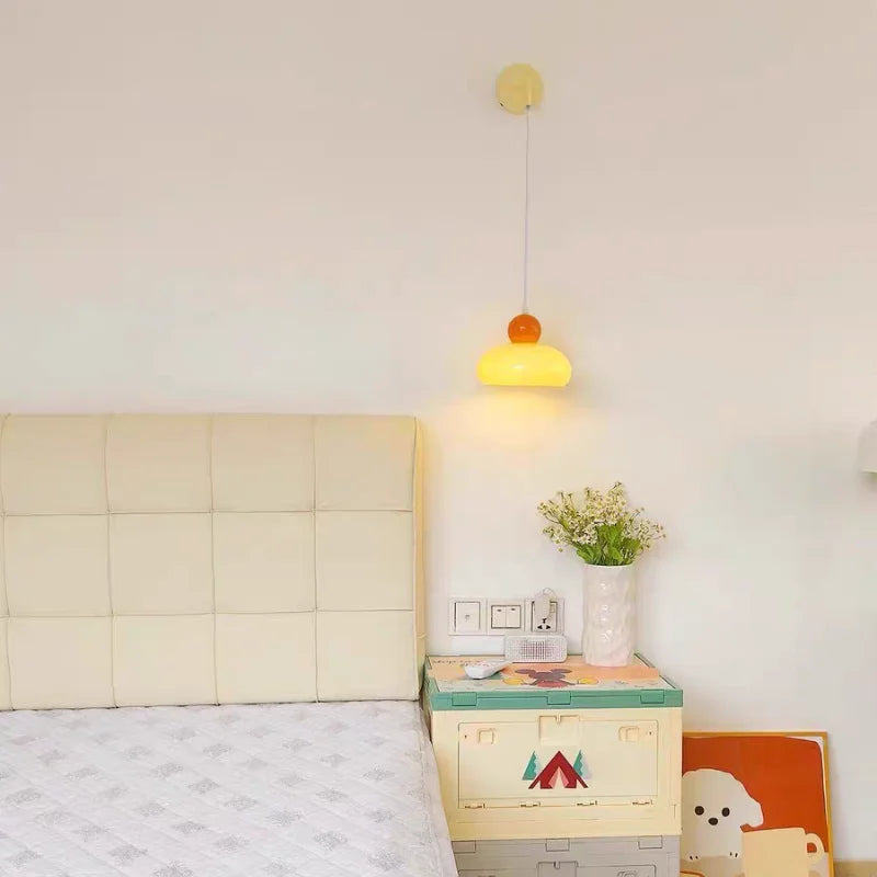 Afralia™ Iron Nordic LED Wall Light with Pull Chain Switch, Adjustable Glass Bedside Lamp