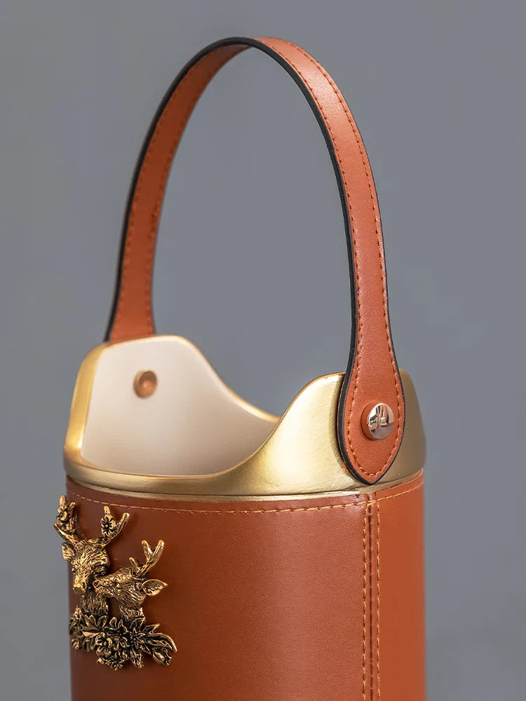 Afralia™ Brown Leather Desktop Storage Basket and Tissue Box