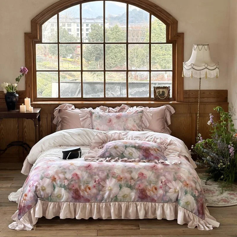 Afralia™ Princess Print Duvet Cover Set Pink Bedding Collection