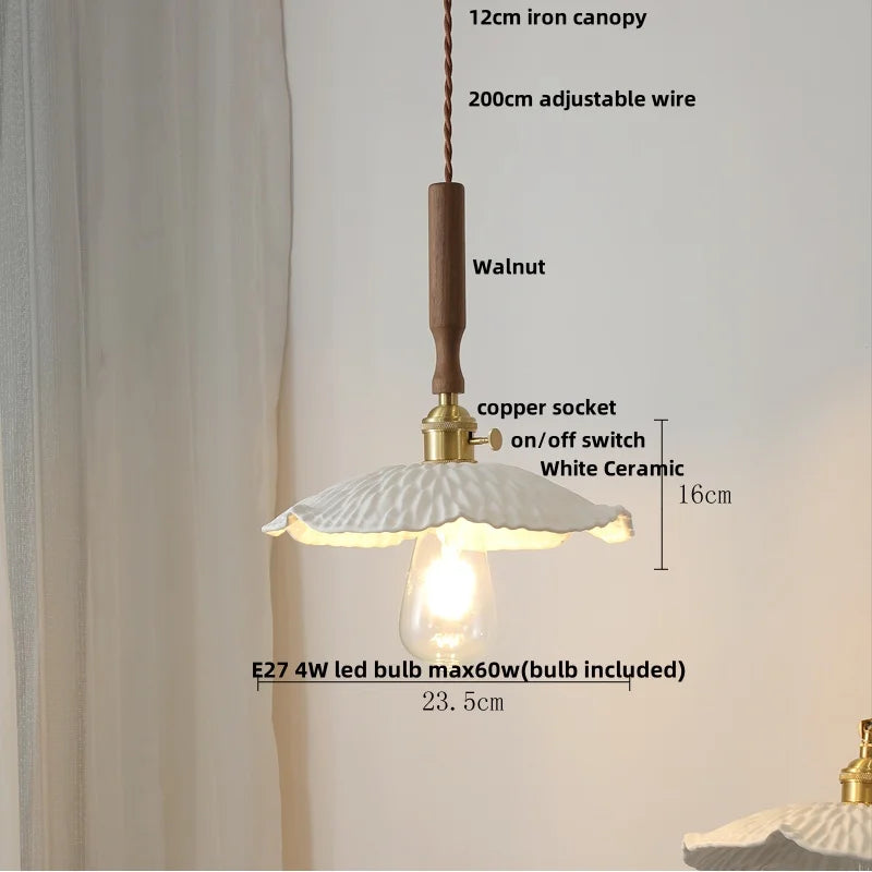 Afralia™ Nordic LED Pendant Light White Ceramic with Copper Knob Switch