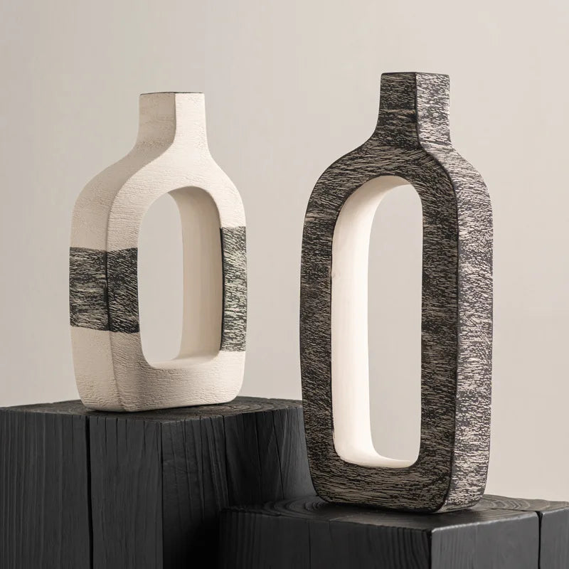 Afralia™ Geometric Stripes Ceramic Flower Vase for Home Decoration and Flower Arrangements