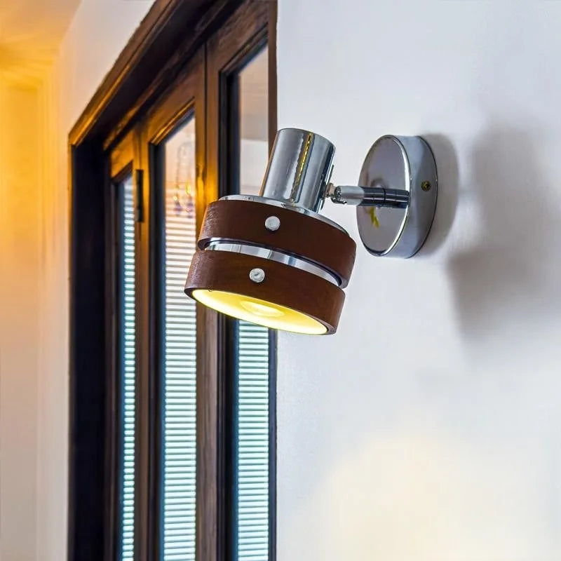 Afralia™ Vintage LED Wall Light Iron Wood Bedside Lamp Wandlamp