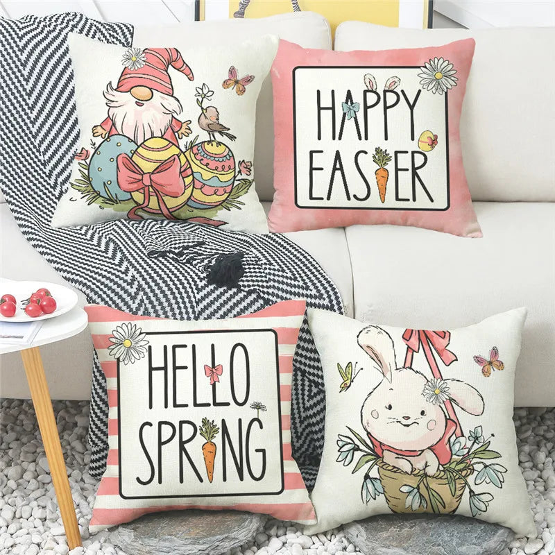 Afralia™ Spring Rabbit 45x45cm Linen Pillowcase for Easter Decor & Living Room