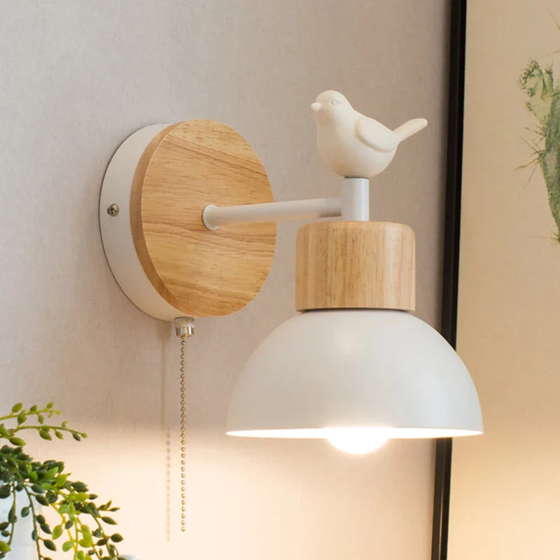 Afralia™ Nordic Wood LED Wall Lamp Creative Lighting Sconce for Bedroom Bird Room