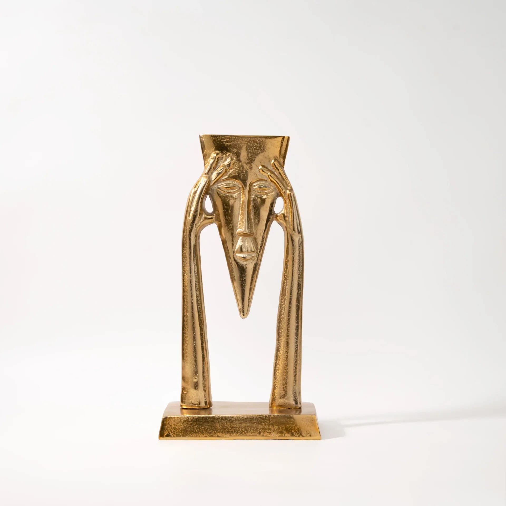 Afralia™ Golden Masked Figure Sculpture: Abstract Geometric Portrait Home Decor Figurine