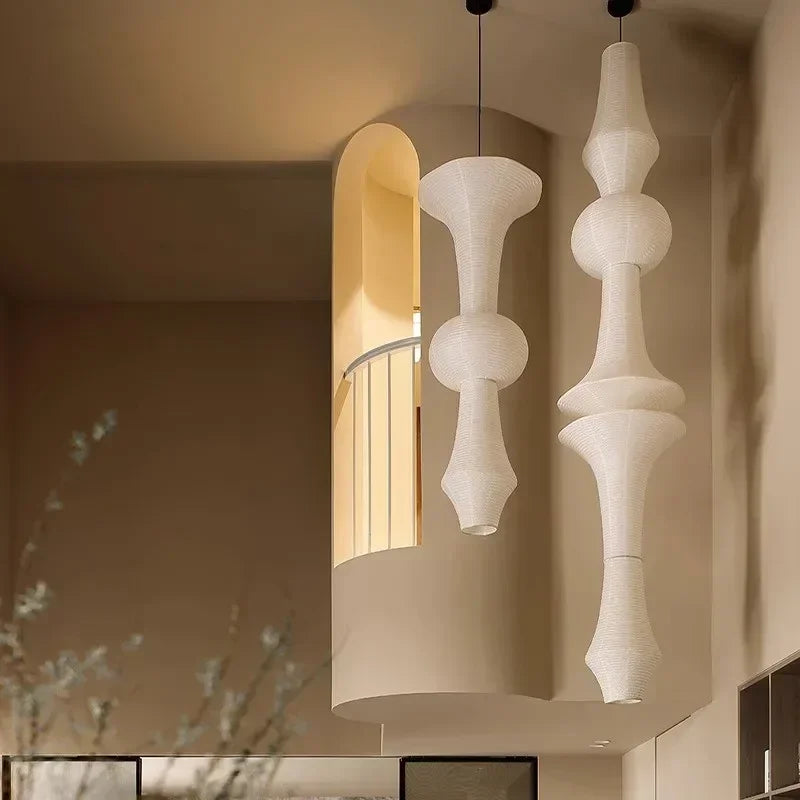 Afralia™ Japanese Cotton Paper Pendant Lamp Wabi Sabi Chandelier with E27 Bulb