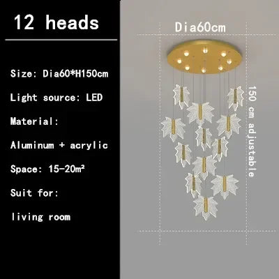 Afralia™ Maple Leaf Staircase Pendant Chandelier - Luxury Home Decor Fixtures