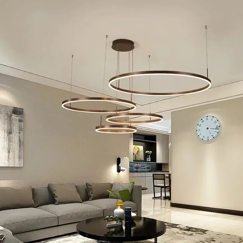 Afralia™ Modern LED Chandelier: Brushed Rings Ceiling Lighting, Gold&Black Frame