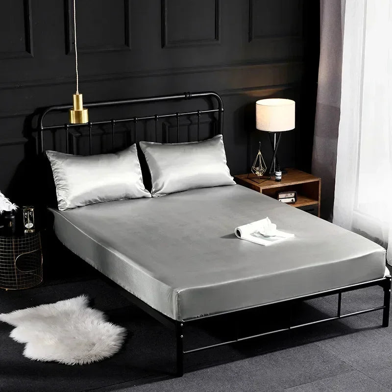 Afralia™ Silky Satin Fitted Sheet - Smooth Luxury Bed Linen for Queen King Double Beds